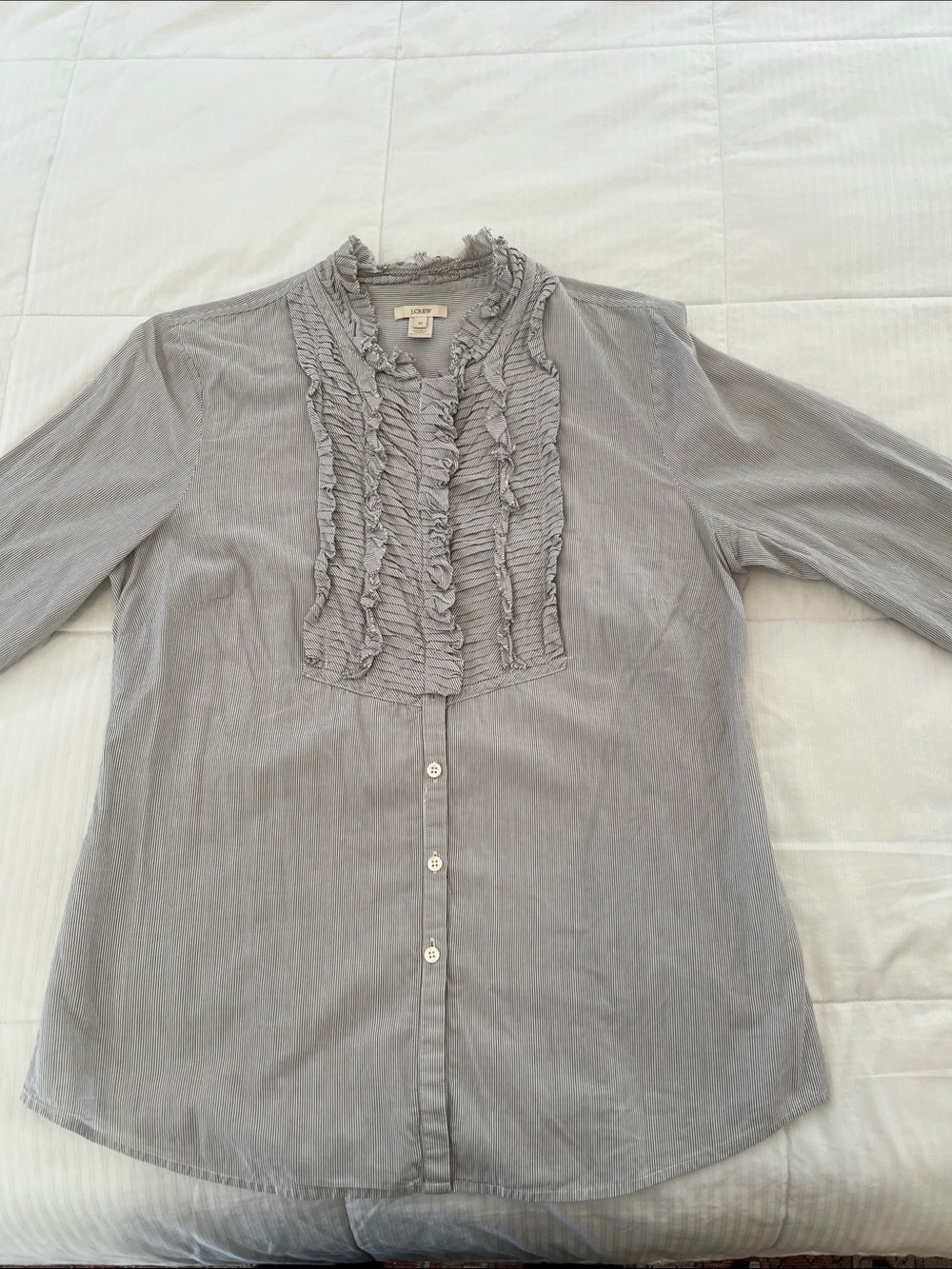 J. Crew Light Gray Ruffle Front Button-Down Shirt